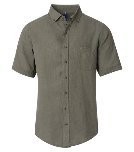 Kurzarmhemd - Casual Fit - Leinen - Olive