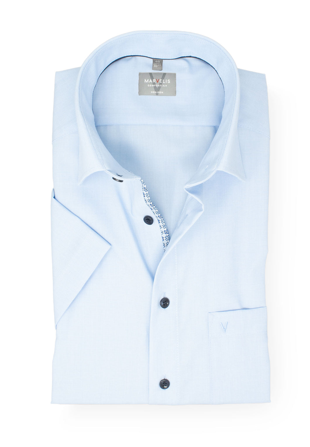 Kurzarmhemd - Comfort Fit - Einfarbig - Bleu