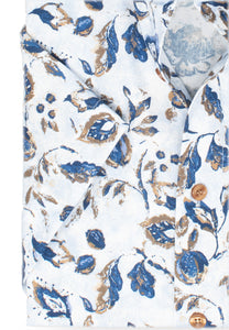 Kurzarmhemd - Comfort Fit - Florales Muster - Bleu