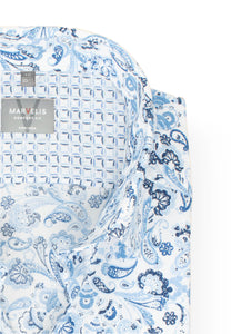 Kurzarmhemd - Comfort Fit - Florales Muster - Bleu