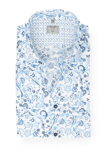 Kurzarmhemd - Comfort Fit - Florales Muster - Bleu