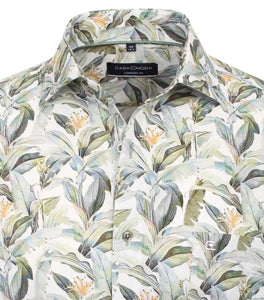 Kurzarmhemd - Comfort Fit - Florales Muster - Grün