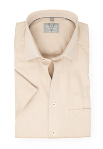 Kurzarmhemd - Comfort Fit - Struktur - Beige