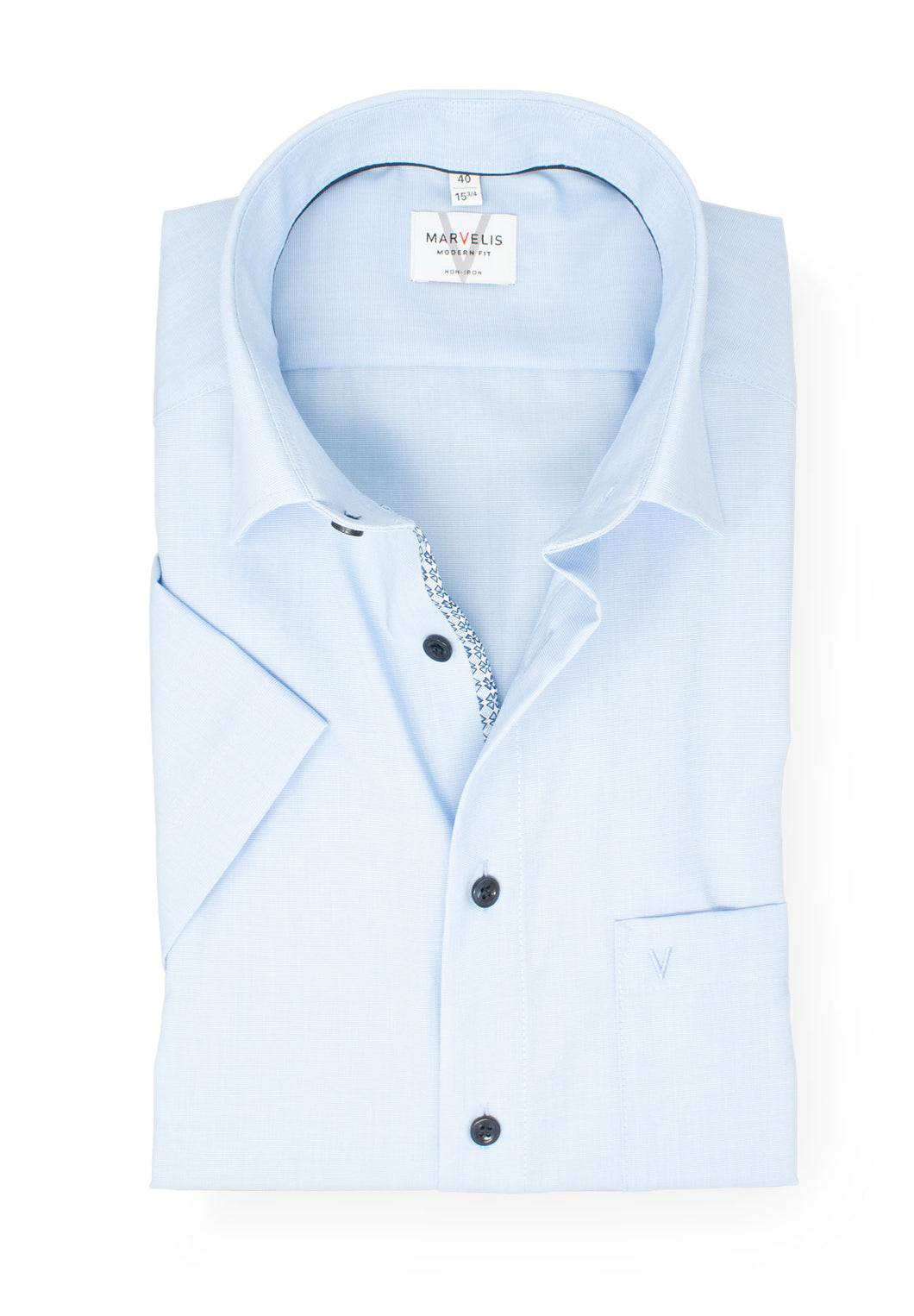 Kurzarmhemd - Modern Fit - Einfarbig - Bleu