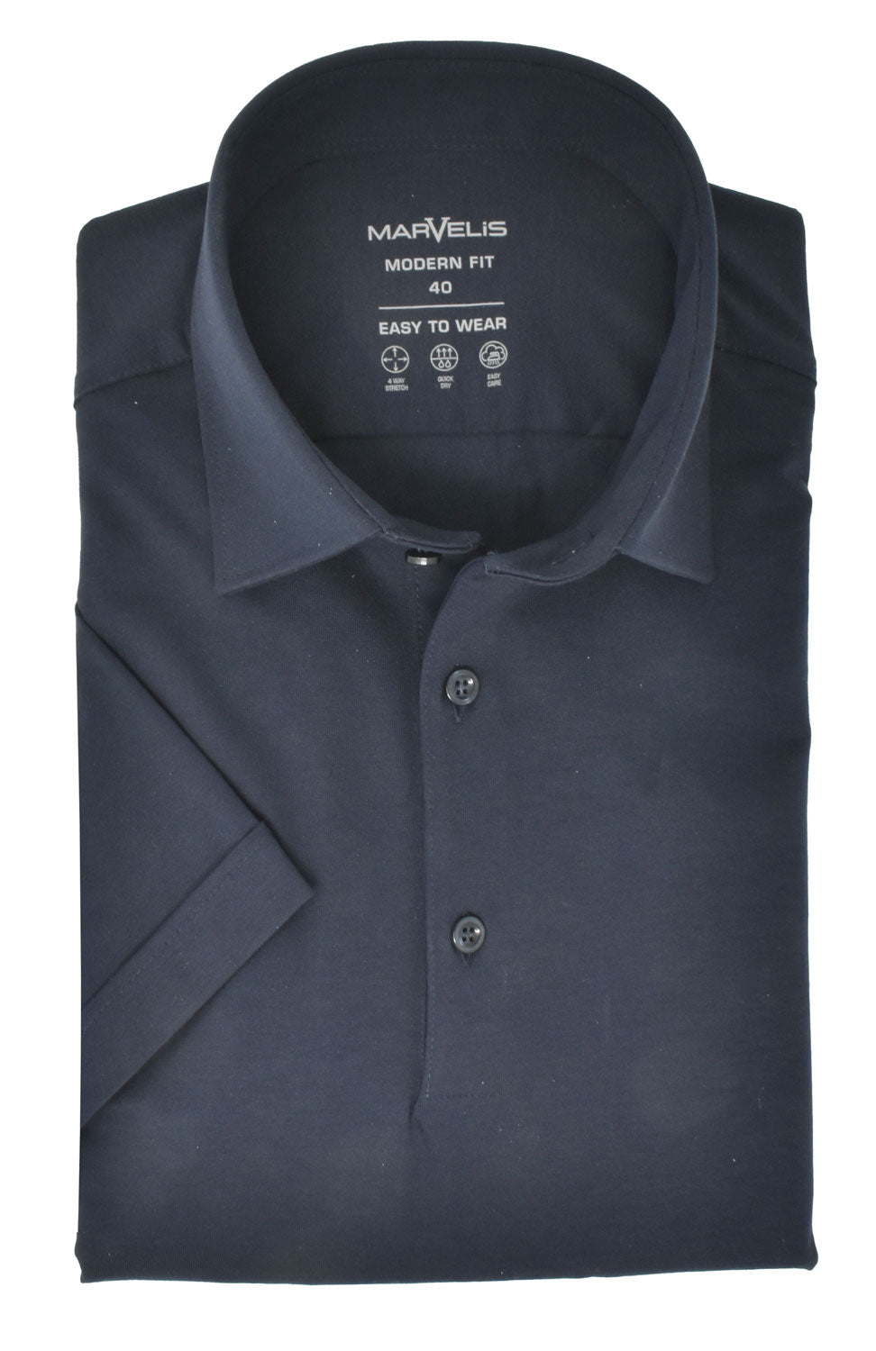 Kurzarmhemd - Modern Fit - Einfarbig - Marine