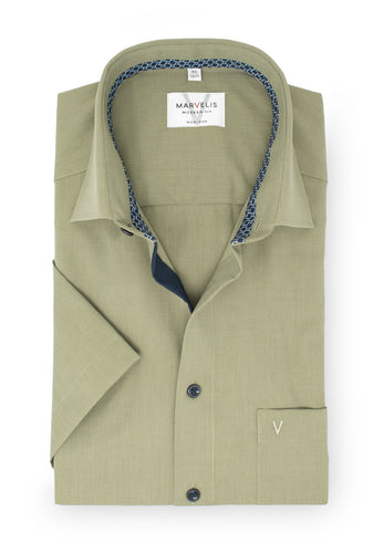 Kurzarmhemd - Modern Fit - Einfarbig - Olive