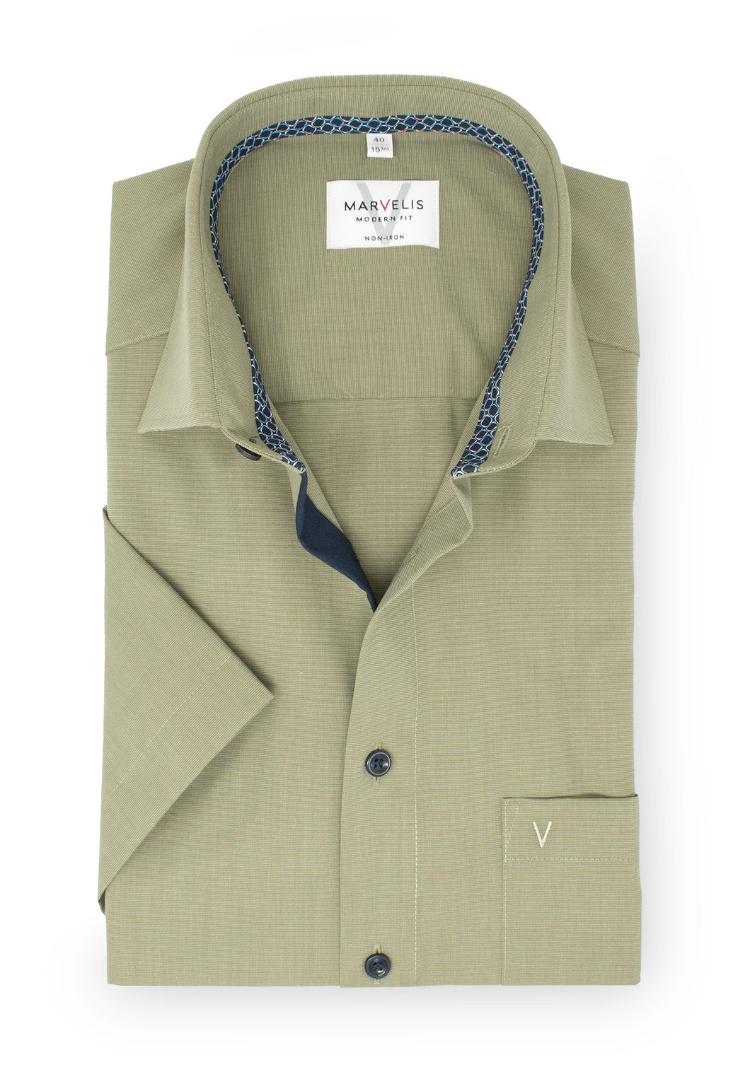 Kurzarmhemd - Modern Fit - Einfarbig - Olive