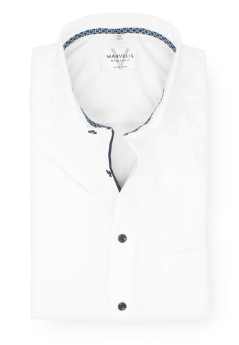 Kurzarmhemd - Modern Fit - Einfarbig - Weiß
