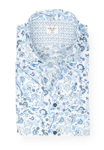 Kurzarmhemd - Modern Fit - Florales Muster - Bleu