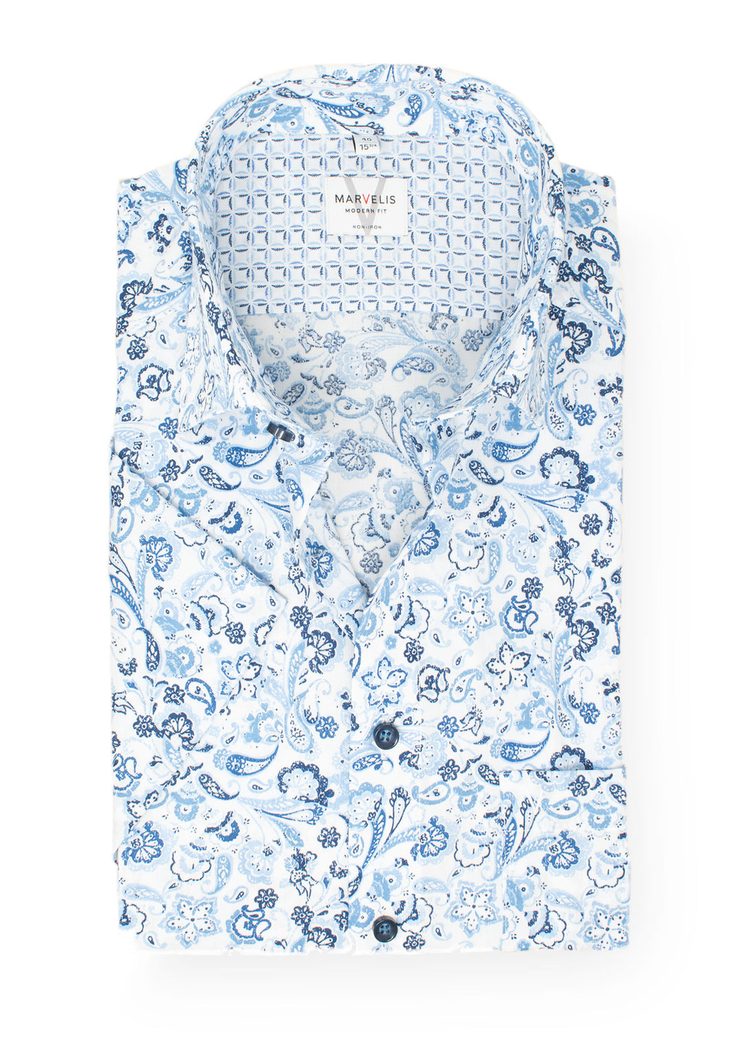 Kurzarmhemd - Modern Fit - Florales Muster - Bleu