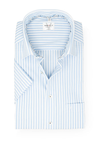 Kurzarmhemd - Modern Fit - Gestreift - Bleu