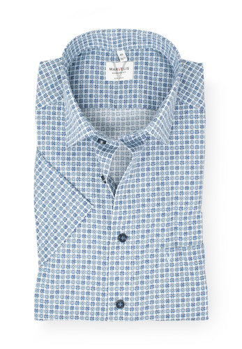 Kurzarmhemd - Modern Fit - Muster - Bleu