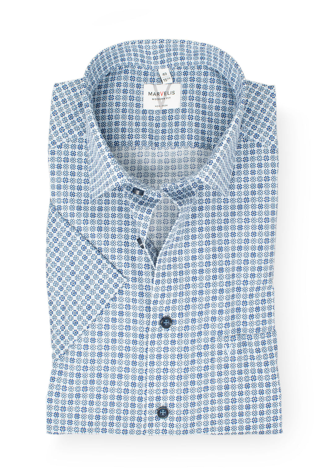 Kurzarmhemd - Modern Fit - Muster - Bleu