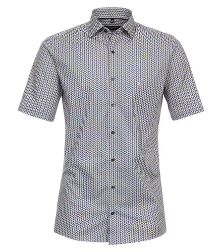 Kurzarmhemd - Modern Fit - Print - Blau