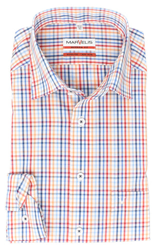 Businesshemd - Modern Fit - Langarm - Kariert - Blau/Rot/Weiß