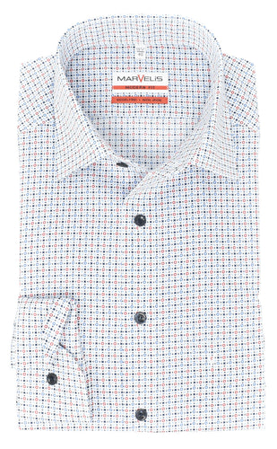 Businesshemd - Modern Fit - ELA - Muster - Rot/Blau/Weiß