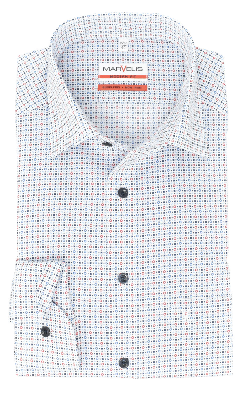 Businesshemd - Modern Fit - ELA - Muster - Rot/Blau/Weiß