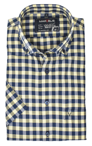 Kurzarmhemd - Casual Fit - Kurzarm - Kariert - Dunkelblau/Gelb