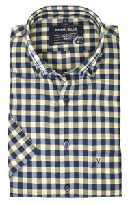 Kurzarmhemd - Casual Fit - Kurzarm - Kariert - Dunkelblau/Gelb