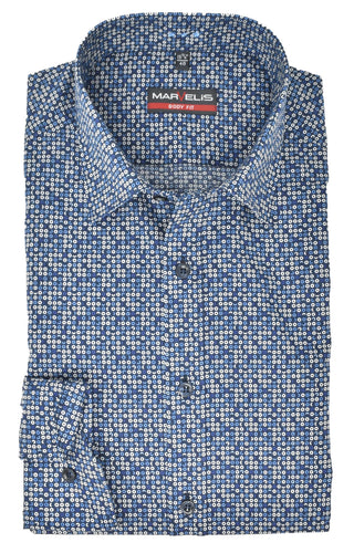 Businesshemd - Body Fit - Langarm - Muster - Blau/Weiß
