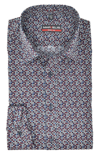Businesshemd - Body Fit - ELA - Muster - Bordeaux/Blau/Weiß