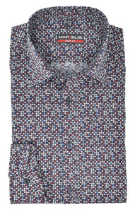 Businesshemd - Body Fit - ELA - Muster - Bordeaux/Blau/Weiß