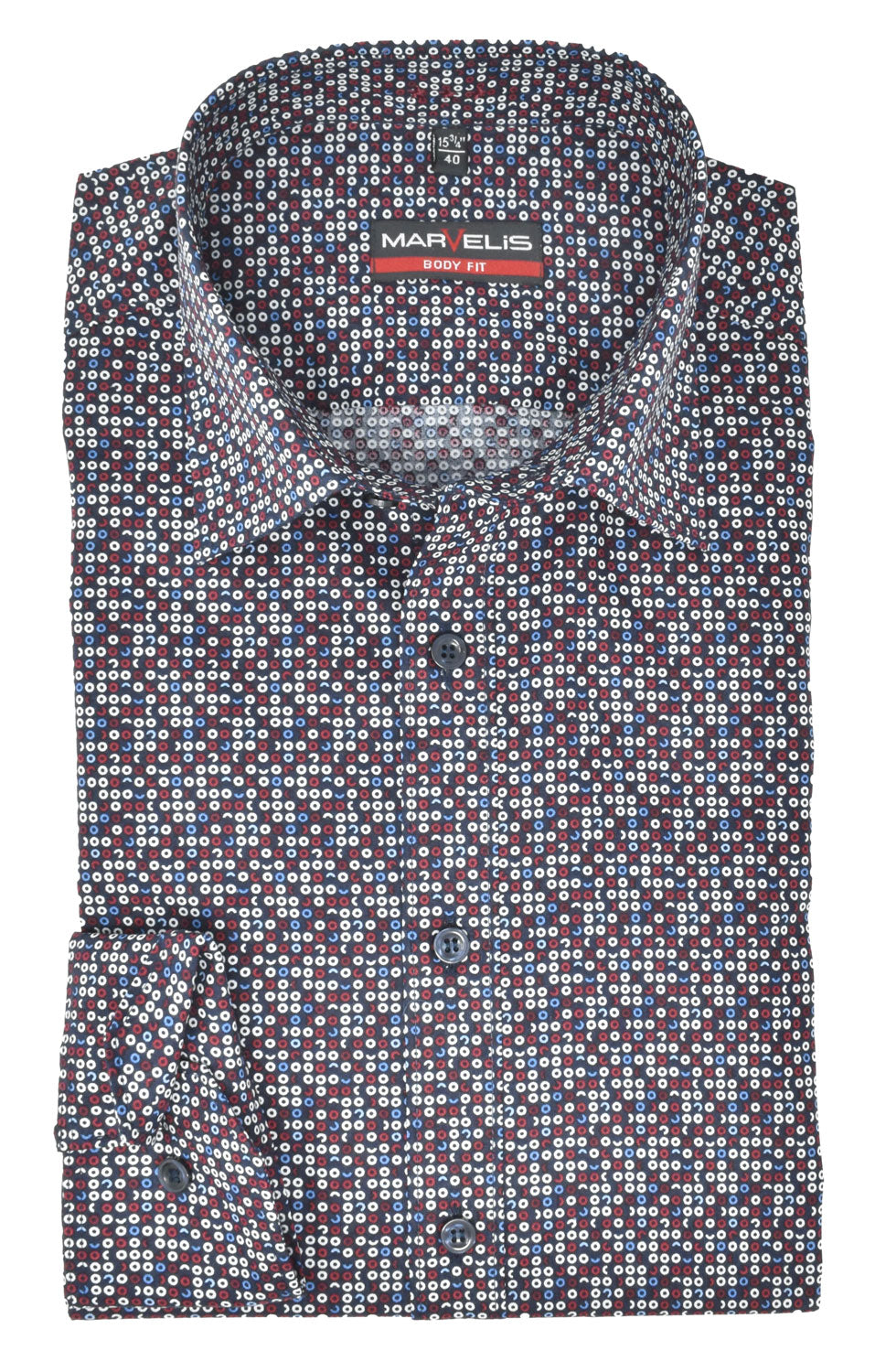Businesshemd - Body Fit - ELA - Muster - Bordeaux/Blau/Weiß