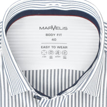 Laden Sie das Bild in den Galerie-Viewer, Easy To Wear Hemd - Body Fit - Langarm - Gestreift - Dunkelblau/Weiß