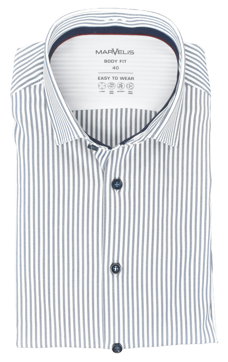 Easy To Wear Hemd - Body Fit - Langarm - Gestreift - Dunkelblau/Weiß
