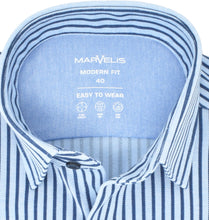 Laden Sie das Bild in den Galerie-Viewer, Easy To Wear Hemd - Modern Fit - Langarm - Gestreift - Hellblau/Dunkelblau