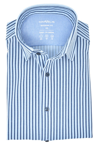 Easy To Wear Hemd - Modern Fit - Langarm - Gestreift - Hellblau/Dunkelblau