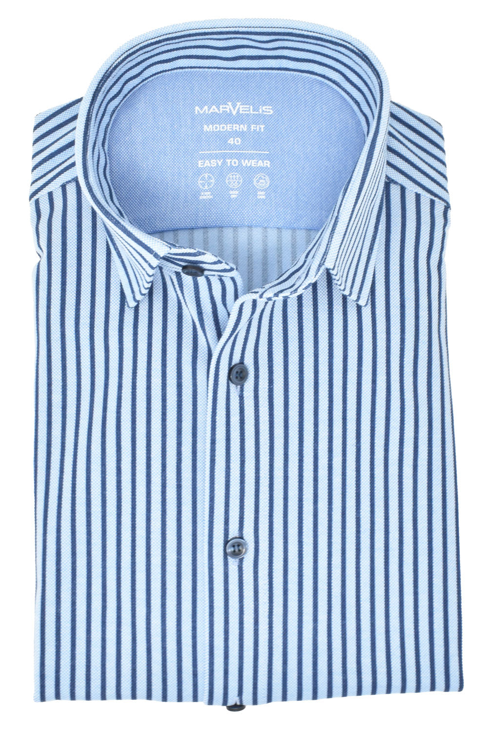 Easy To Wear Hemd - Modern Fit - Langarm - Gestreift - Hellblau/Dunkelblau