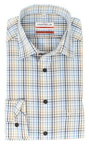 Businesshemd - Modern Fit - Langarm - Kariert - Braun/Blau/Weiß