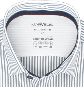 Easy To Wear Hemd - Modern Fit - Langarm - Gestreift - Dunkelblau/Weiß