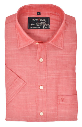 Kurzarmhemd - Casual Fit - Kurzarm - Einfarbig - Rot