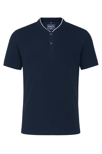 Poloshirt - Stehkragen - Einfarbig - Marine