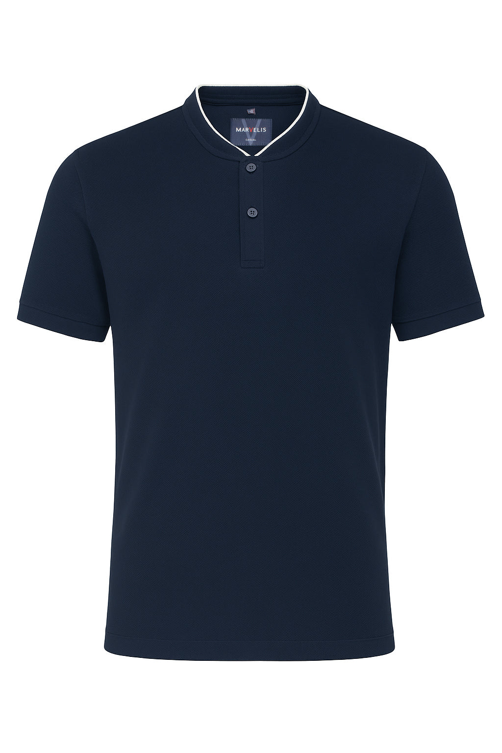 Poloshirt - Stehkragen - Einfarbig - Marine