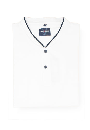 Poloshirt - Stehkragen - Einfarbig - Weiß