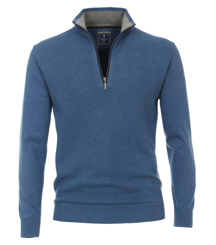 Troyer - Casual Fit - Langarm - Struktur - Blau