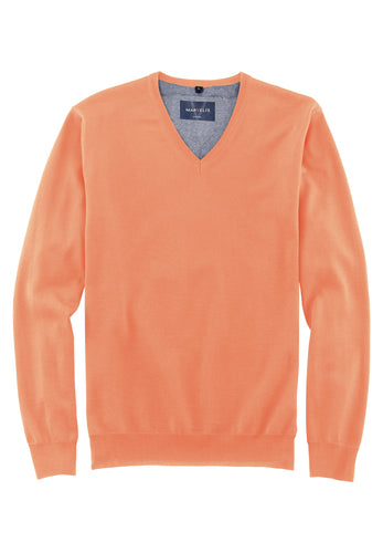 Pullover - Casual Fit - V-Ausschnitt - Einfarbig - Koralle