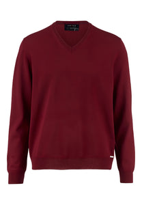 Pullover - Casual Fit - V-Ausschnitt - Einfarbig - Bordeaux
