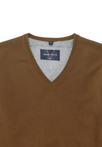 Pullover - Casual Fit - V-Ausschnitt - Einfarbig - Braun