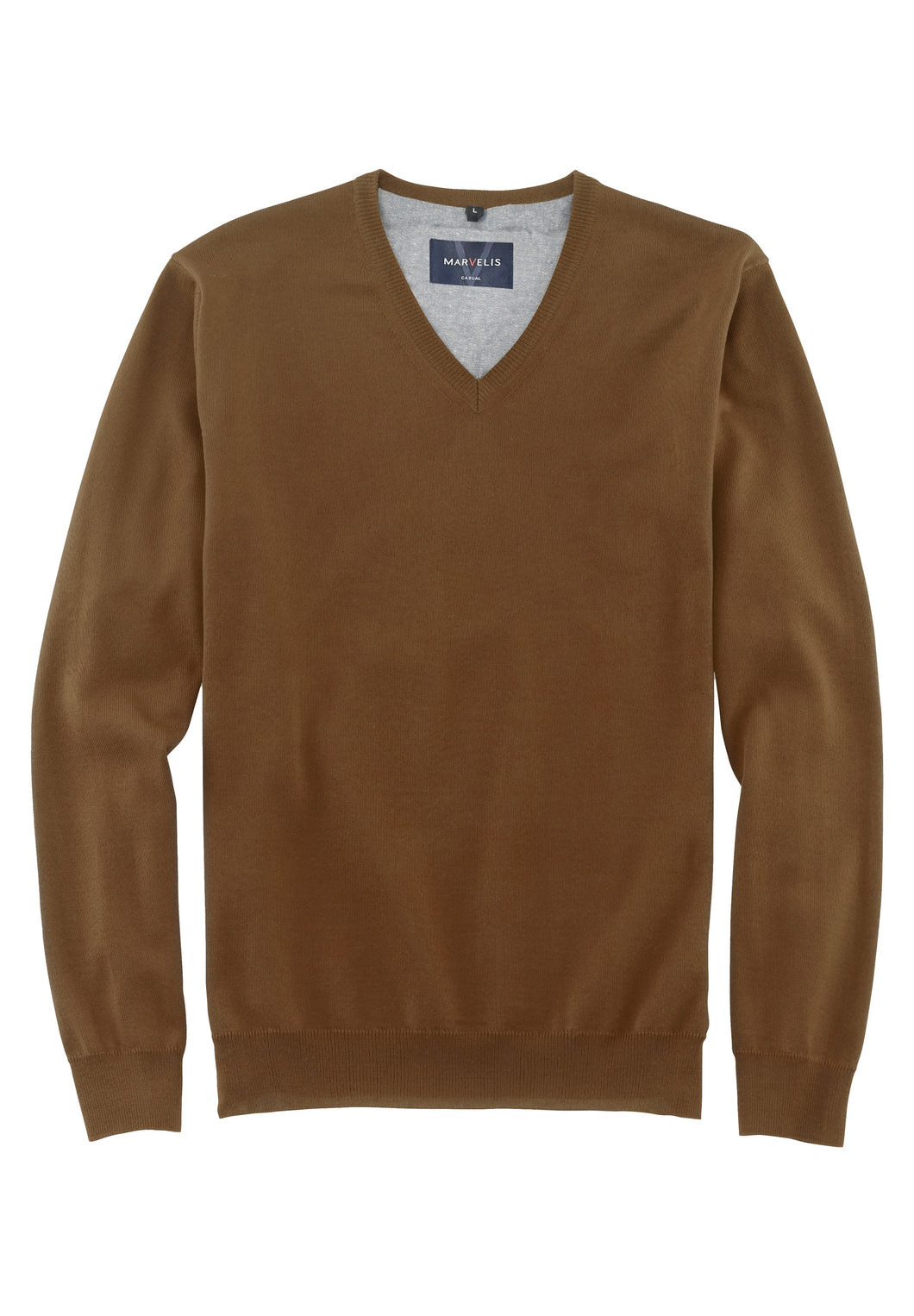 Pullover - Casual Fit - V-Ausschnitt - Einfarbig - Braun
