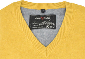 Pullover - Casual Fit - V-Ausschnitt - Einfarbig - Gelb