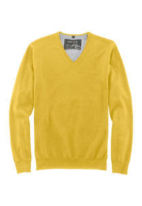 Pullover - Casual Fit - V-Ausschnitt - Einfarbig - Gelb