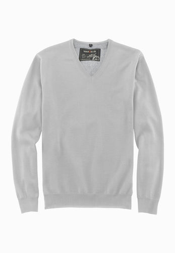 Pullover - Casual Fit - V-Ausschnitt - Einfarbig - Grau