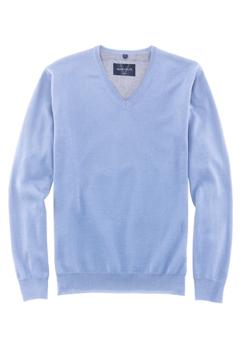 Pullover - Casual Fit - V-Ausschnitt - Einfarbig - Hellblau