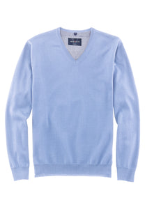 Pullover - Casual Fit - V-Ausschnitt - Einfarbig - Hellblau