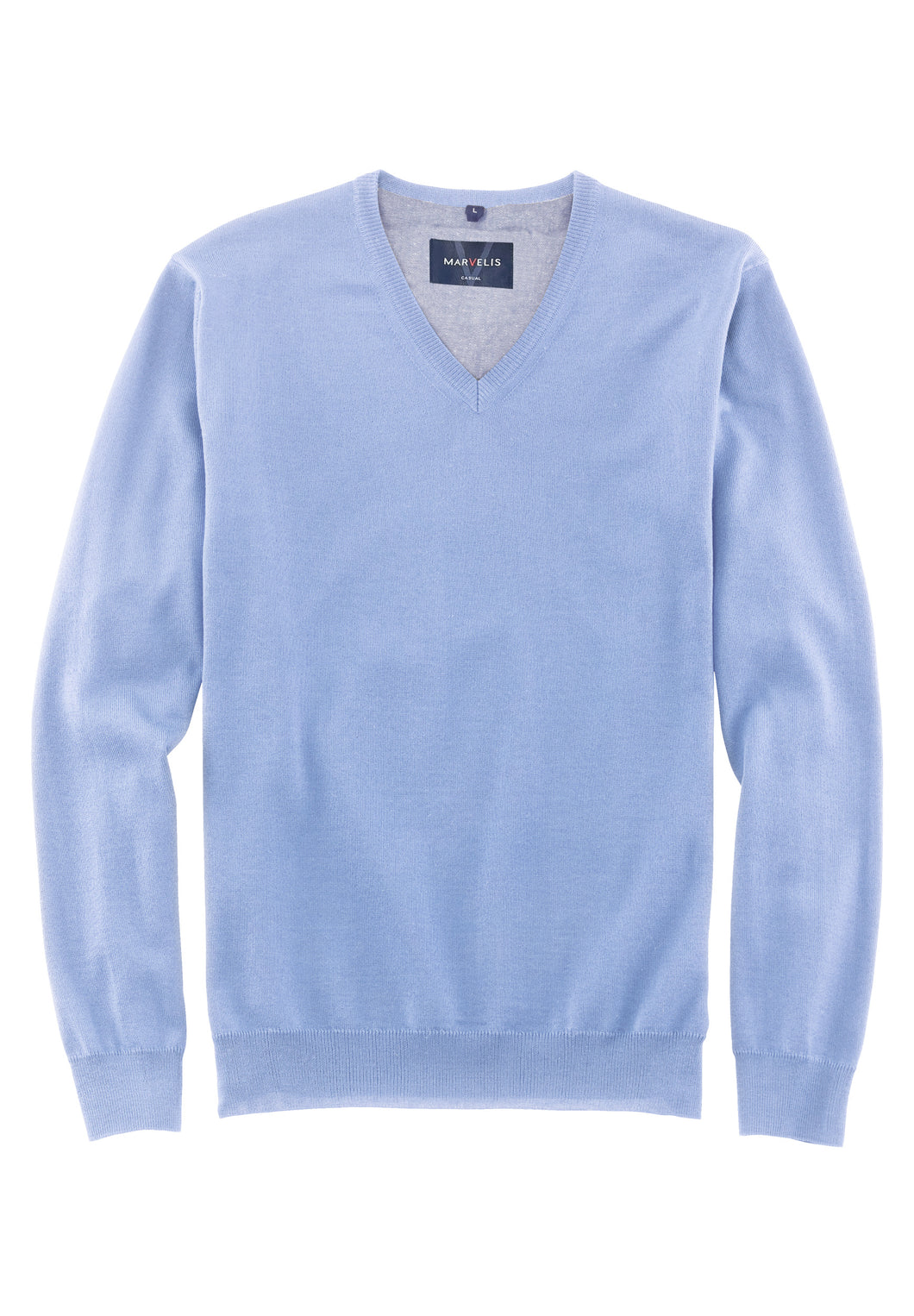 Pullover - Casual Fit - V-Ausschnitt - Einfarbig - Hellblau