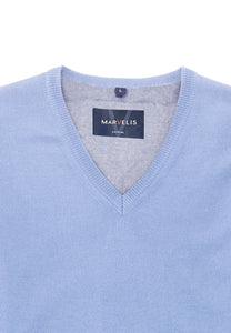 Pullover - Casual Fit - V-Ausschnitt - Einfarbig - Hellblau